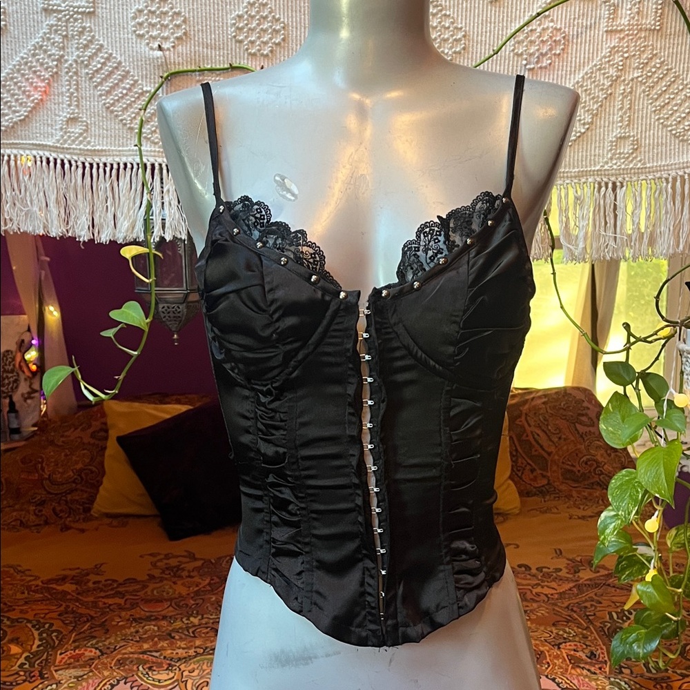 Vintage Y2K Lip Service Blacklist Goth silky satin bustier corset top